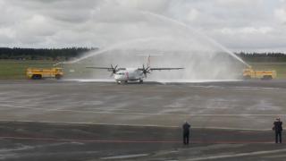 First flight from Prague being welcomed at Aarhus Airport 