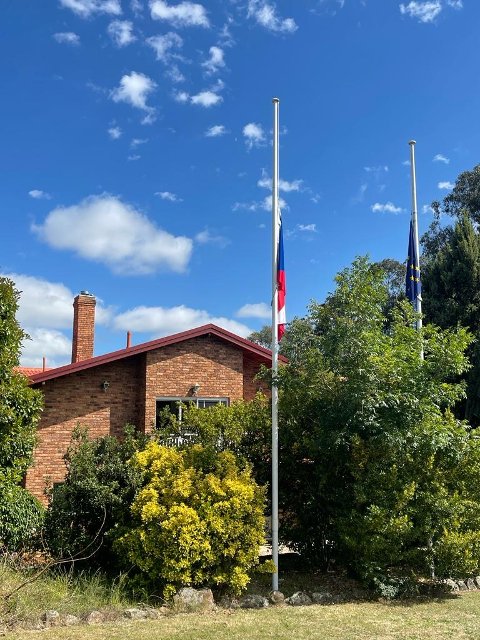Flags at half mast at the Embassy of the Czech Republic in Canbrerra