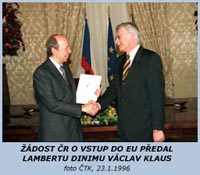 Předání žádosti o vstup do EU: Dini a Klaus 23.1.1996, foto ČTK