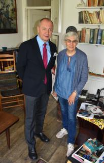 The Czech Ambassador Libor Sečka with Mrs. Anna Lowenstein      The sketch of the painting “Lidice”      The oil painting “Lidice” by the British artist Stan Young      Mrs. Nettie Lowenstein and her daughter Anna in their London home 